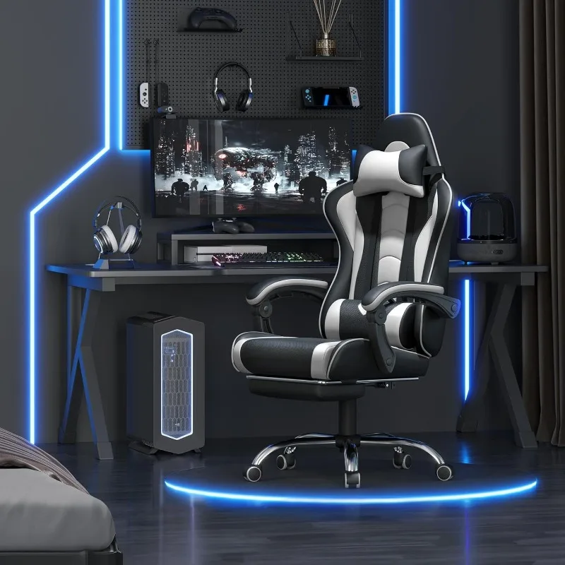 

Gaming Chair, Video Game Chair with Massage Lumbar Support and Footrest Height Adjustable Ergonomic Computer Gaming