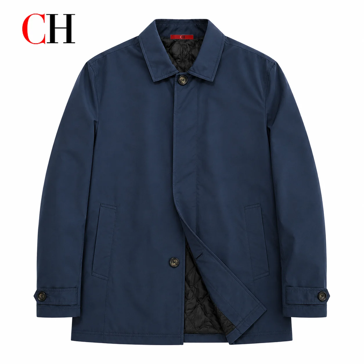 Gabardina Acolchada con Forro para Hombre CH, Chaqueta Cortavientos de Solapa Entallada y Cierre de Botón, Abrigo Cálido de Invierno de Estilo Casual y de Negocios