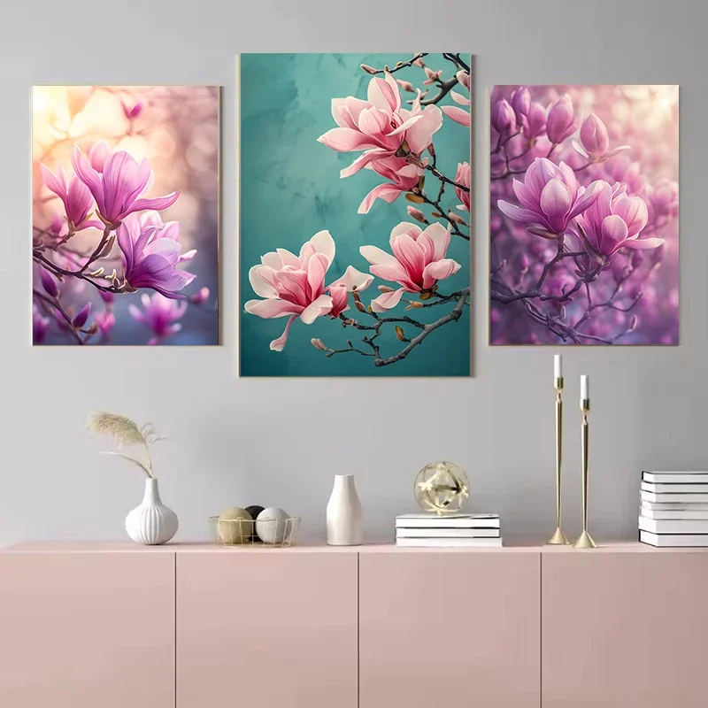Pink Magnolia Flowers Posters Print Modern HD Plants Flowers Canvas  Wall Art Pictures for Home Decoration Cuadros