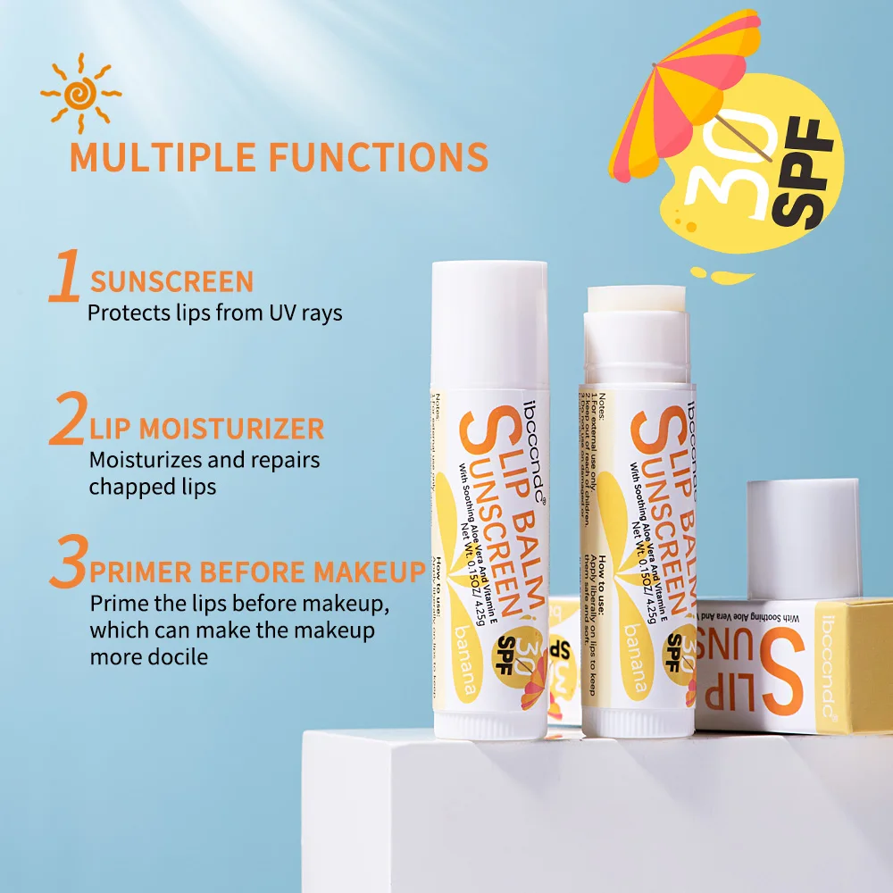 3Pcs/Lot SPF 30 Sunscreen Lip Balm Moisturizing Lipstick Colorless With Sun Protection Coconut Watermelon Banana Scent Sun Care