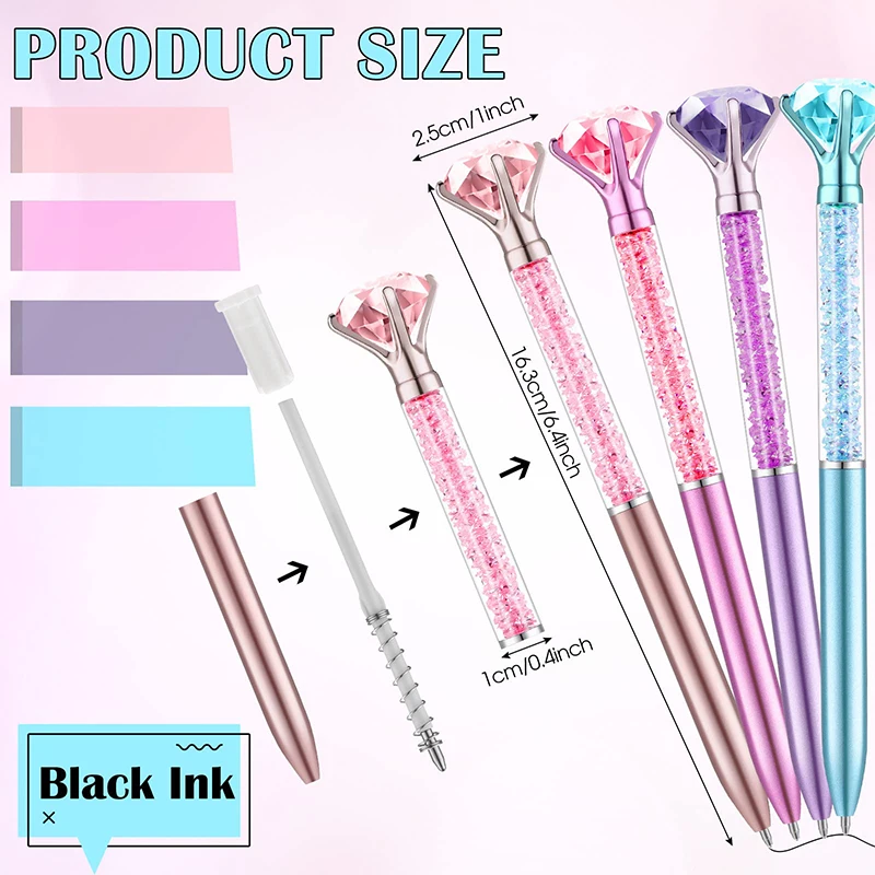 큰 다이아몬드 플라스틱 볼펜, 아름다운 크리스탈 노벨티 펜, 새로운 디자인, 40 개