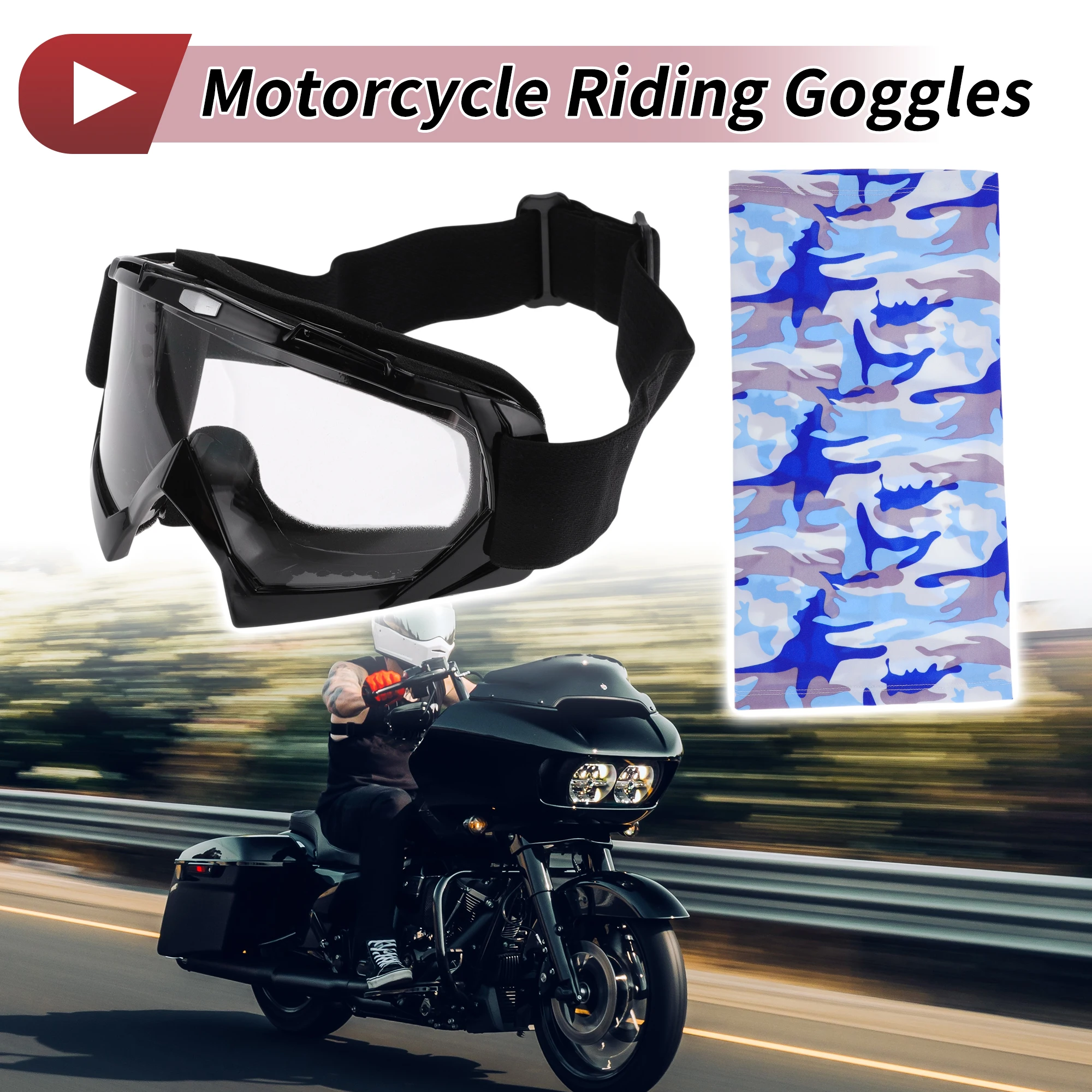 

X Autohaux Motorcycle Riding Goggles Transparent Lens Black Frame Cycling Goggles 1 Set