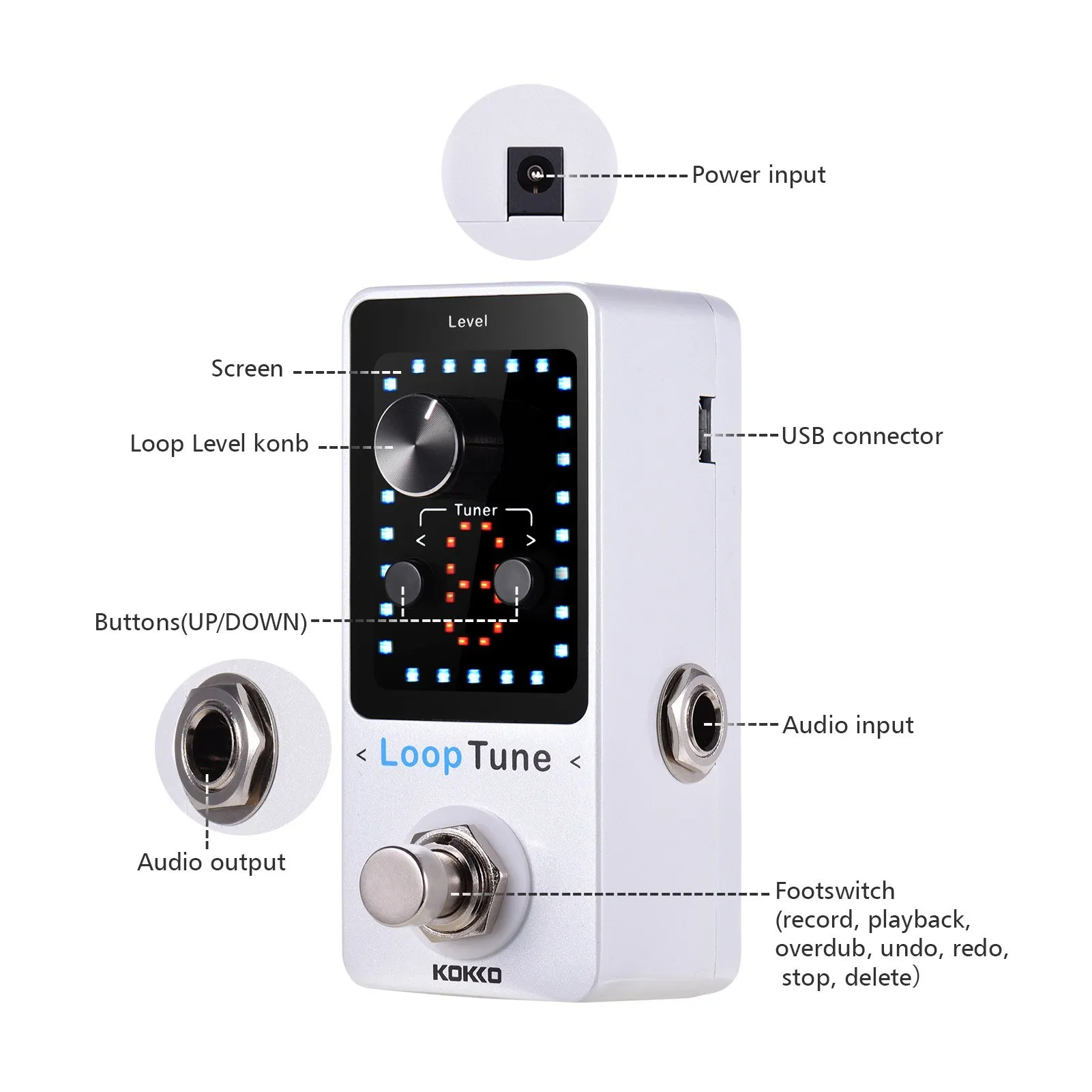تأثيرات صغيرة موالف البتلة 9 حلقات عالية الدقة شاشة LED تأثيرات الجيتار البتلة مع كابل USB لباس الجيتار الكهربائي