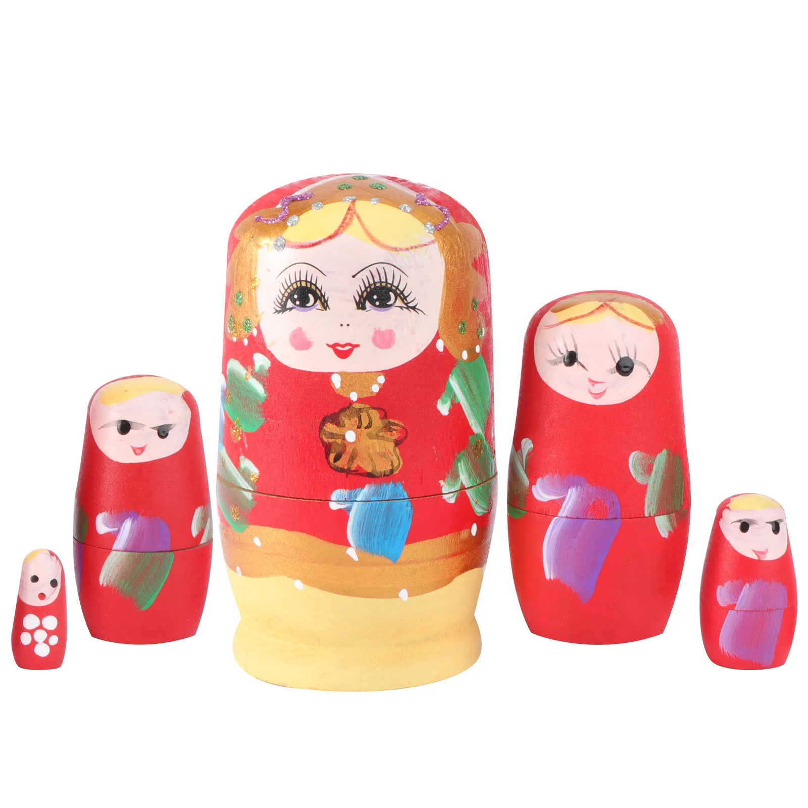 

5Pcs Wood Nesting Matryoshka Set Premium Natural Wooden Craftwork Bright Color Russian Stacking Ornament Jewelry Storage