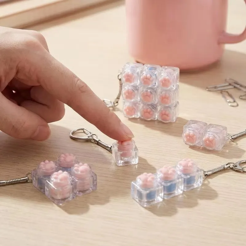 Fingertip Decompression Toy Keys Silicone Soft Cat Paws Keychain Key Ring Mobile phone Pendant Accessories Keyboard Tapping
