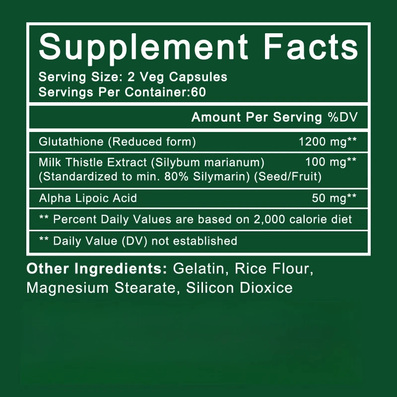 

Glutathione Supplement - 1200mg, Supports Skin Health, Antioxidant Supplement, Immune Support, Non-GMO, 120 Capsules