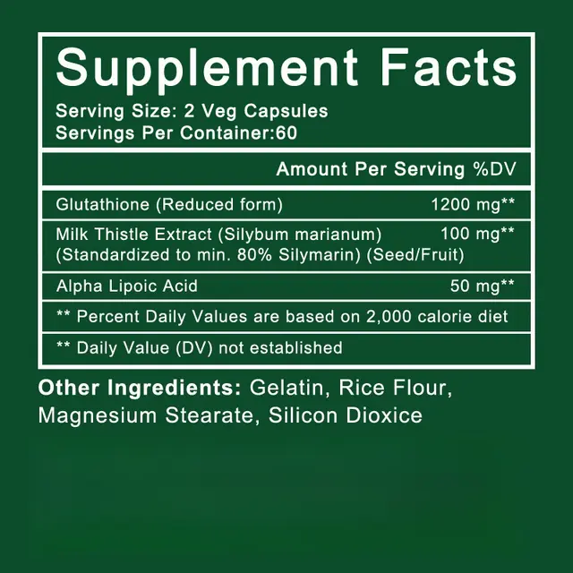 Glutathione Supplement - 1200mg, Supports Skin Health, Antioxidant