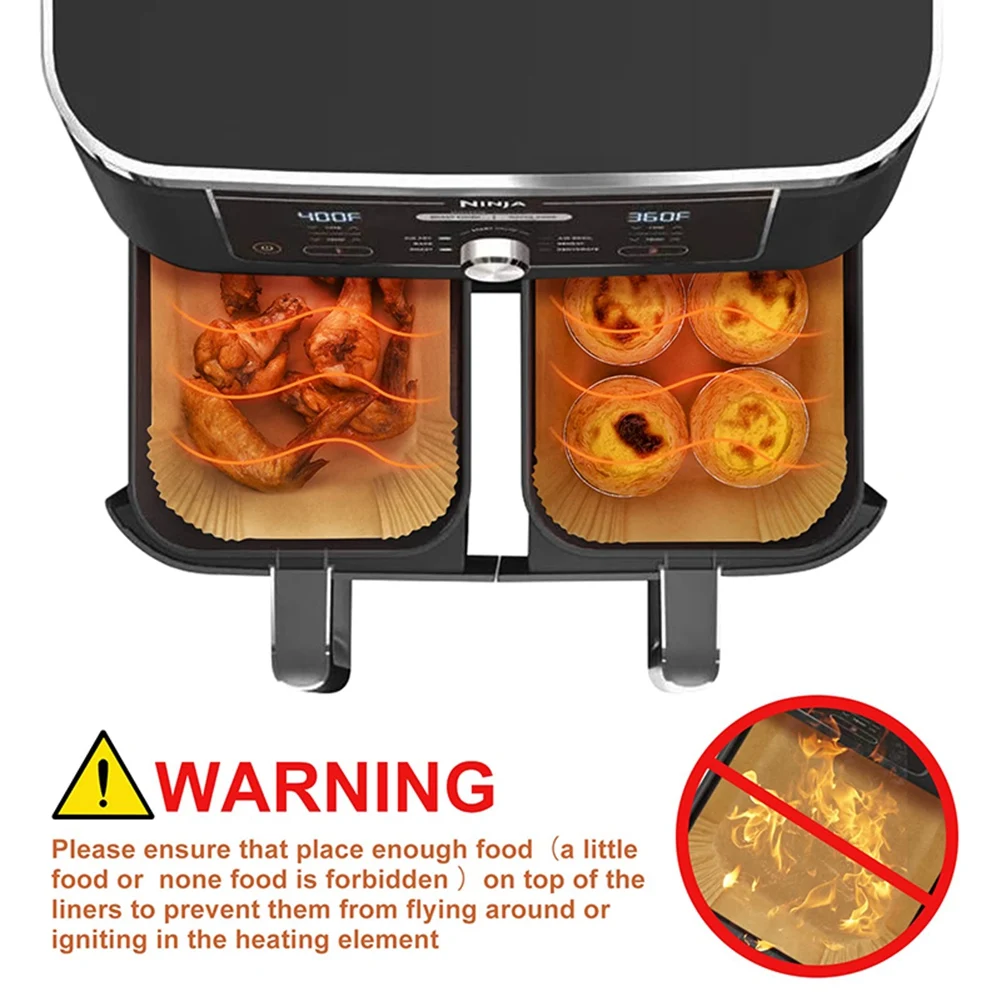 50 buah persegi panjang sekali pakai Air Fryer kertas Baking Liner Non-Stick Baking Mat untuk Ninja foodidi Air Fryer aksesoris