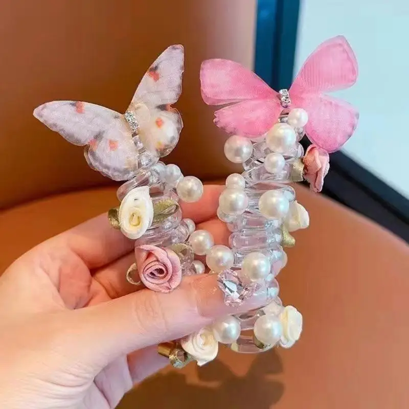 

652F Stretchable Telephone Cord Scrunchies Soft spirals Hair Tie for Long Hair Girls Women Eye Catching Ponytail Accessories