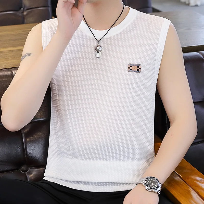 High-end sleeveless T-shirt vest for men, summer fashionable casual undershirt, thin and breathable quick-dry vest