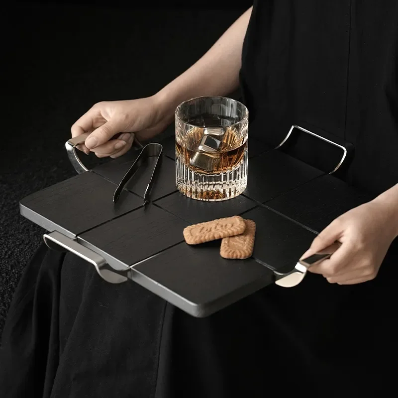Light luxury black solid wood aromatherapy tray model house home living room storage snack tray decorative designer ornament