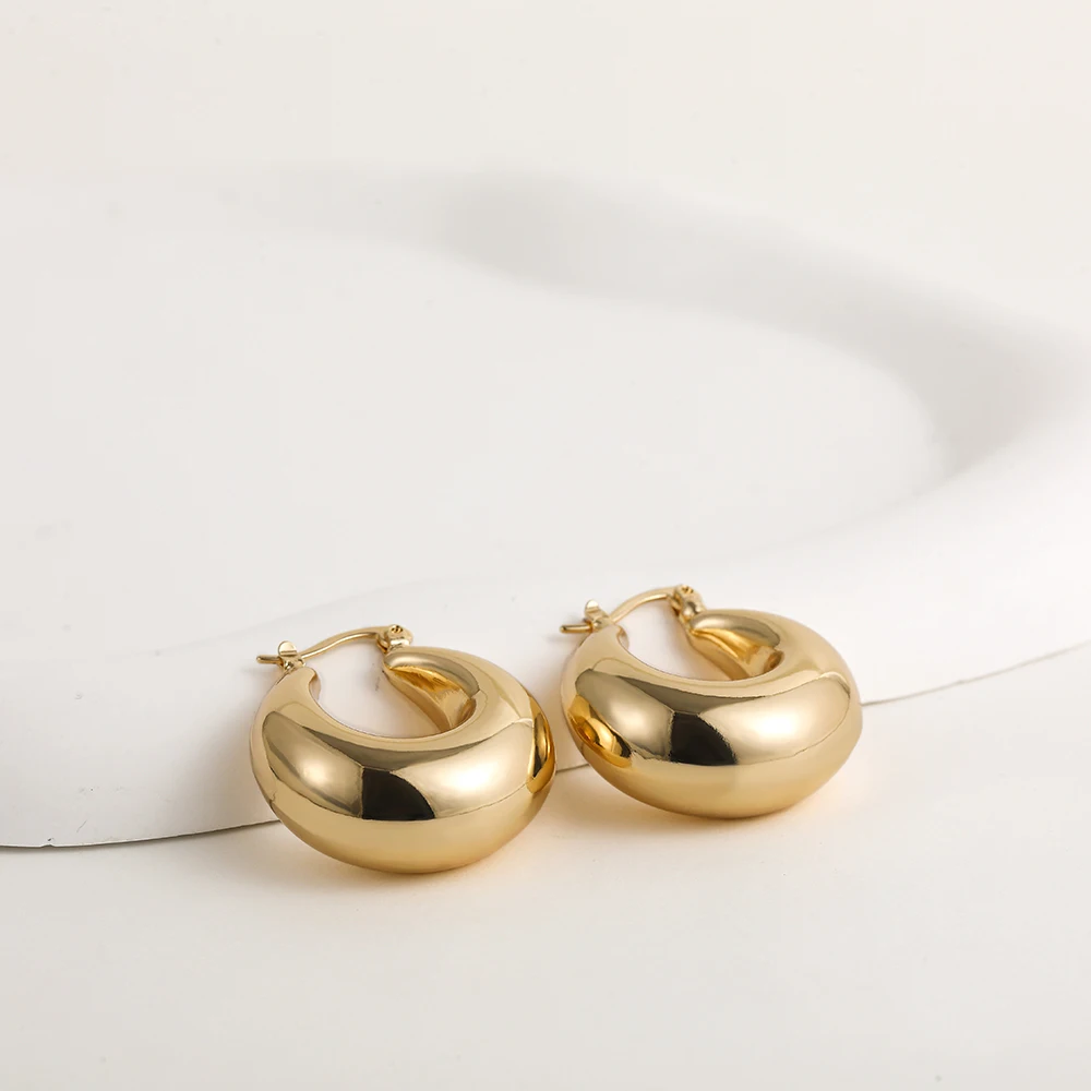 Punk 18K Gold Plated Stainless Steel C Shape Croissant Chunky Hoop Earrings for Women Twisted Polished Circle Huggie Ear Jewelry - view 5
