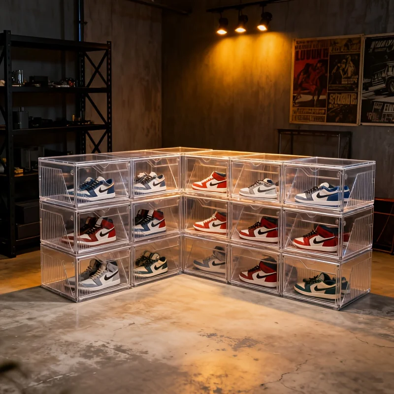 

Набор из 6 прочных и вместительных пластиковых коробок для хранения обуви с магнитной застежкой на передней дверце, прозрачные пластиковые коробки для обуви B