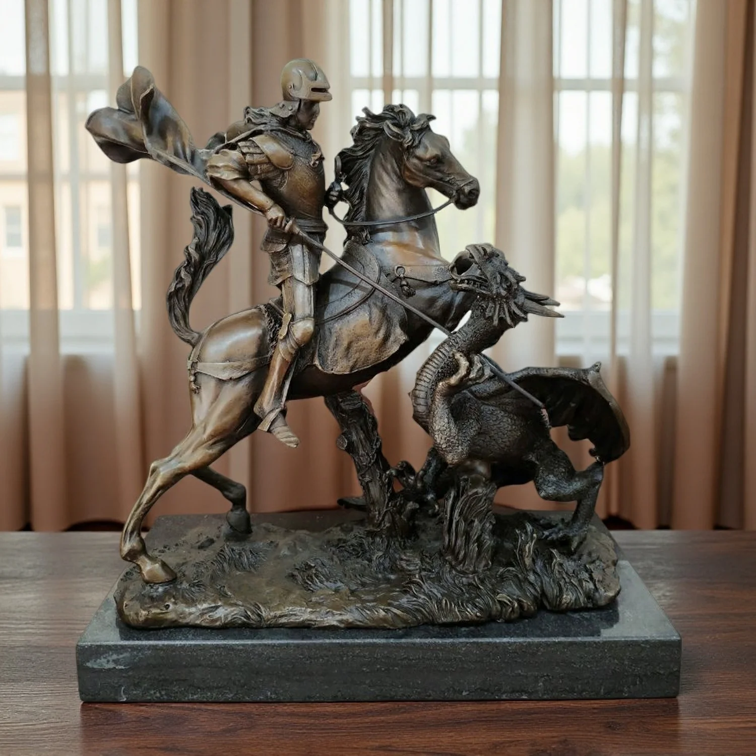 Bronze Warrior Sculpture Medieval Bronze knight Statue Western Vintage Art Crafts With Marble Base For Home Decoration Ornament