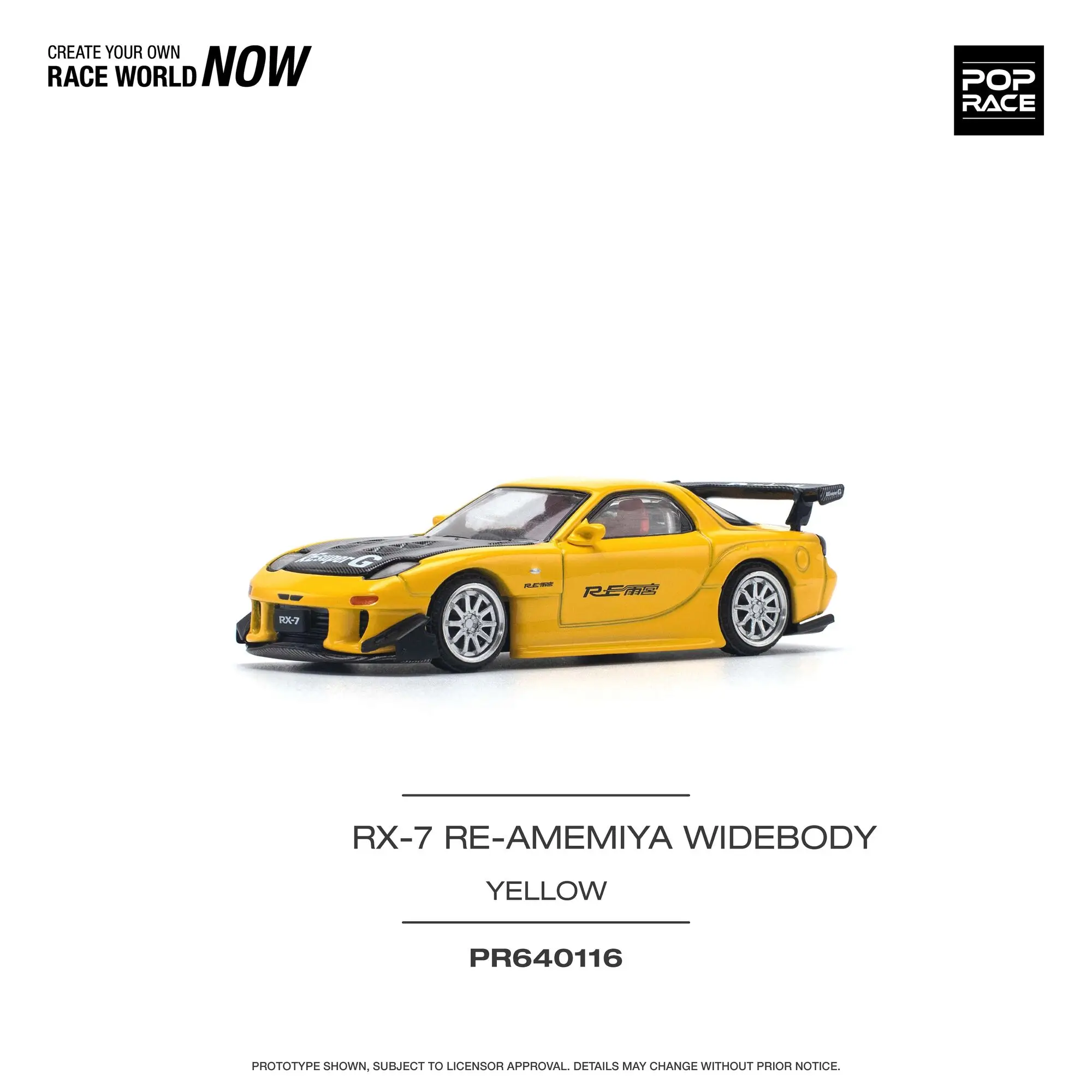 PreSale Pop Race 1:64 RX7 FD3S RE Amemiya Yellow Openable Hood Diecast Diorama Model Collection Miniature Toys