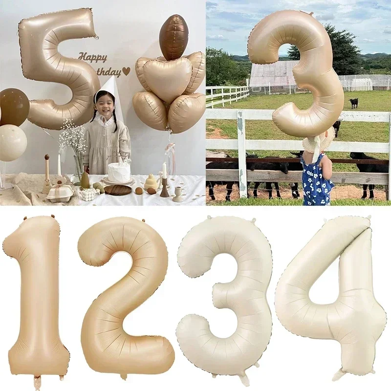 32Inch Cream Color Number Balloons 1-9 Large Digital Foil Helium Ball Kids Adult Boy Girl Baby Shower Happy Birthday Party