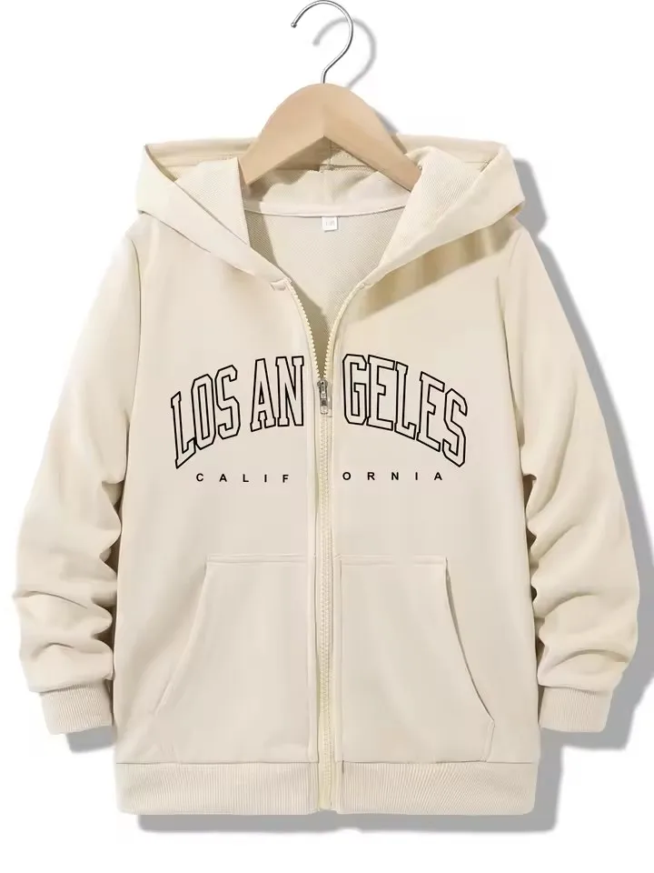 Modischer Kapuzenpullover mit Reißverschluss, lässig, Los Angeles, Kalifornien, mit Buchstaben bedruckt, Jacken für Jungen und Mädchen, Y2k-Sweatshirt mit Reißverschluss, Frühling und Herbst – Detail 3