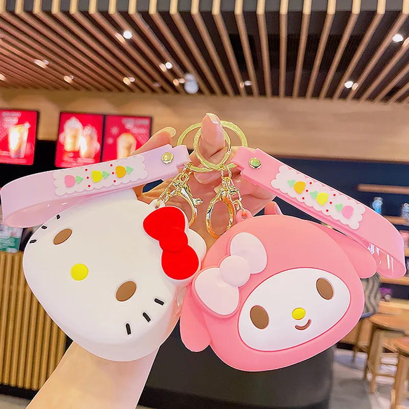 

Sanrio Anime HelloKitty Coin Purse Keychain Cinnamoroll Kuromi Mymelody Kawaii Silica Gel Student Schoolbag Pendant Cartoon Gift