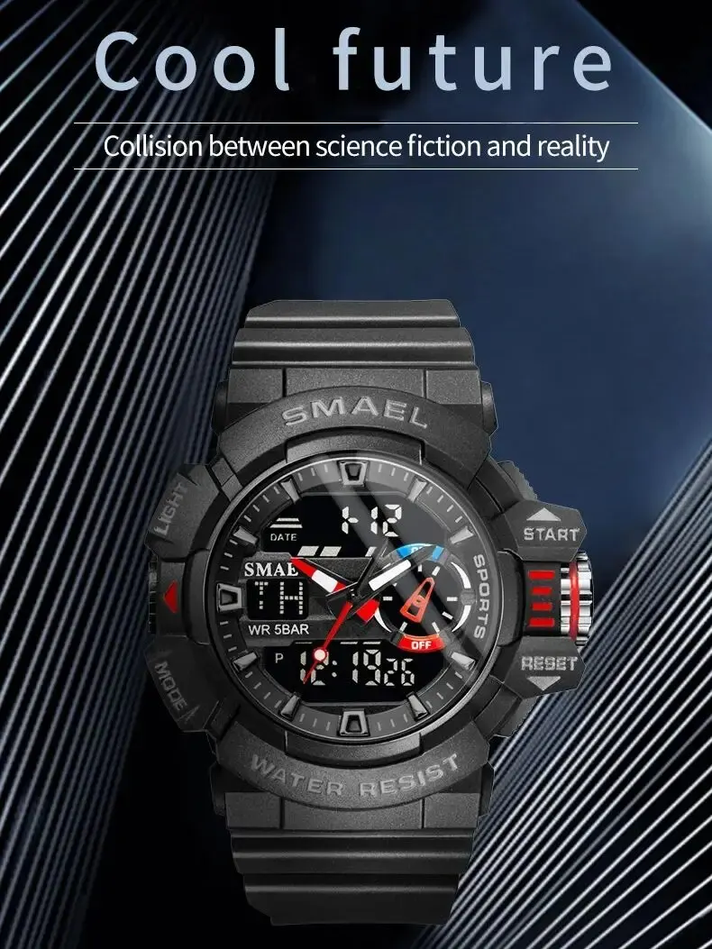 Watch For Men 50M Waterproof Clocks Luminous Hands Digital Wristwatches Black Gold Rubber Bracelet 8043 Sport Watches