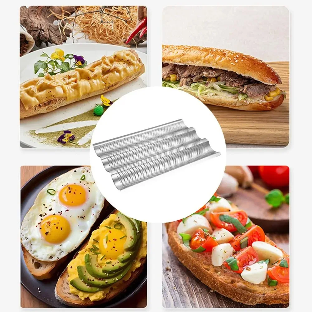 French Bread Baking Pan 3 Waves Non-Stick Stainless Steel Bread Tray for Toaster Oven Kitchen Meat Biscuit Bread PlateJAS