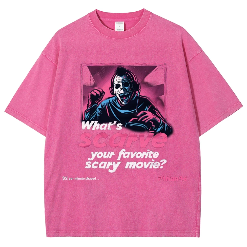 Cinematic what's your scary movie print women's T-shirt Oversized Washed Loose Short Sleeve Student Cotton Unisex Tees Niche Top