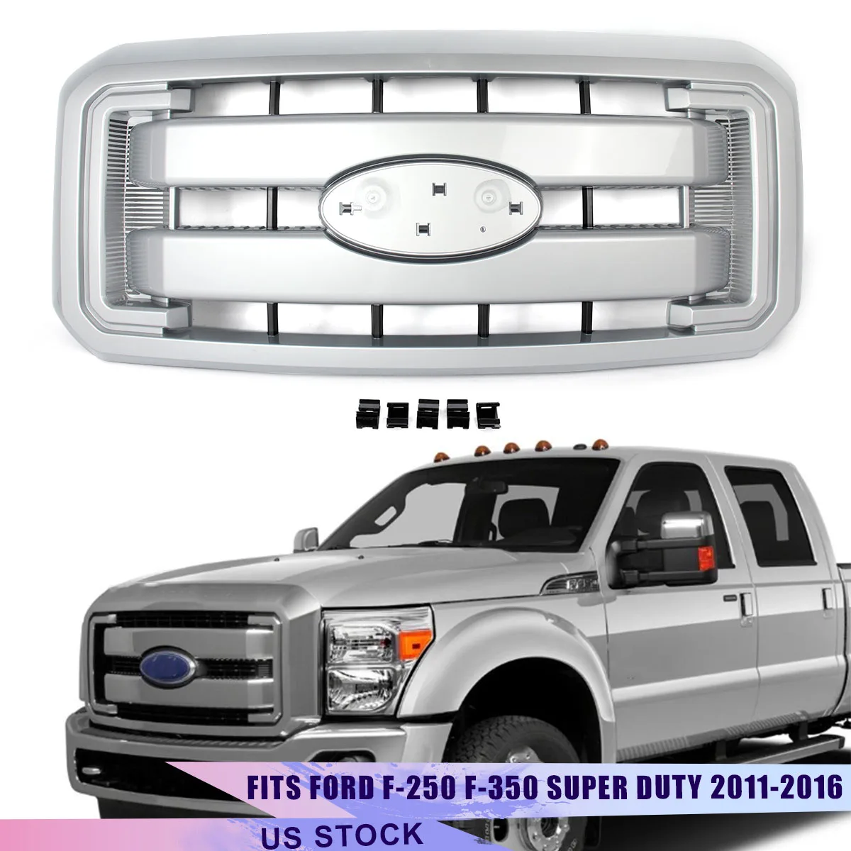 

Car Modified Grille For Ford F250 F350 F450 F550 Super Duty 2011-16 Ingot Silver Front Bumper Upper Grille Air Inlet Grid Grill