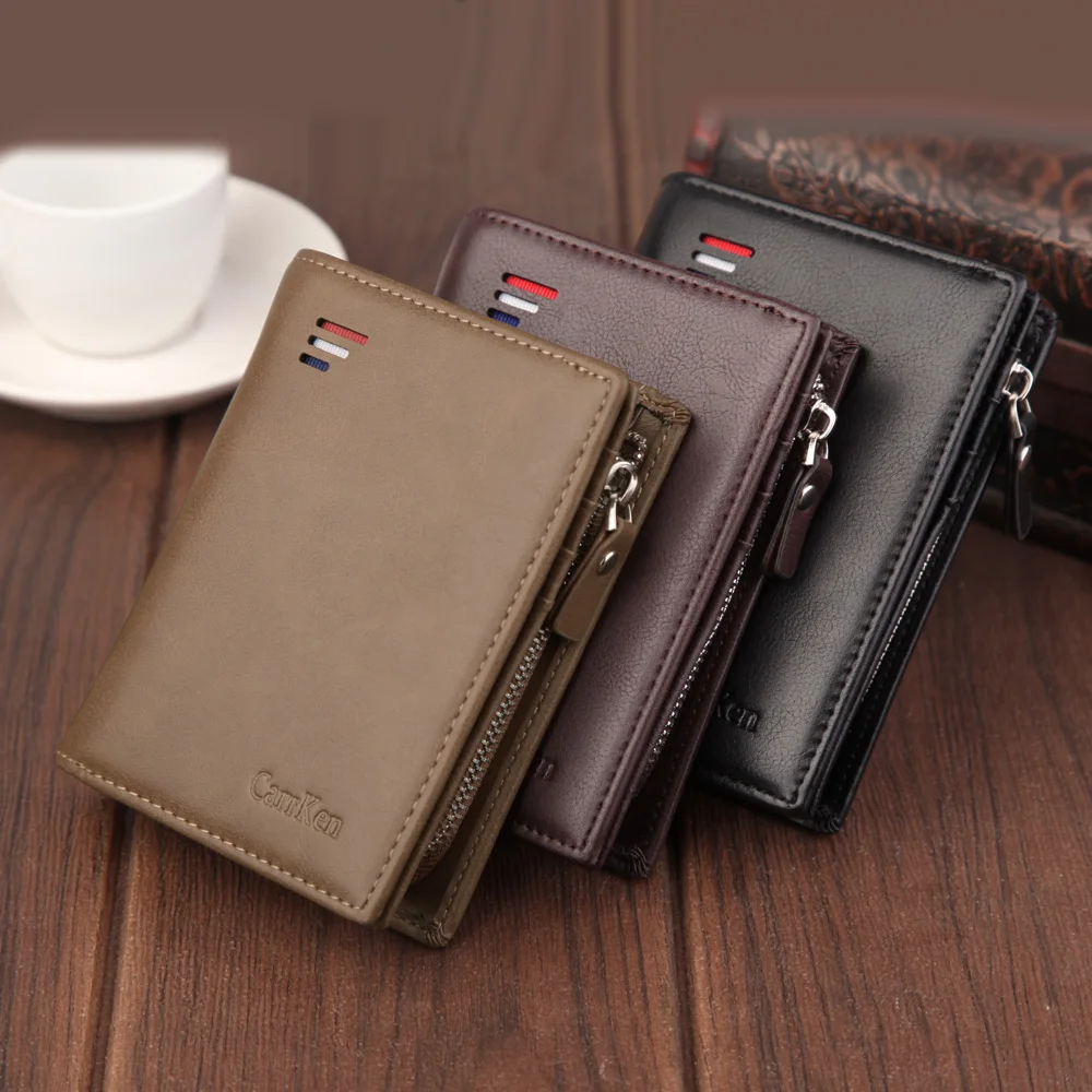 Men\'s Wallet Short RFID Anti Demagnetization Buckle Zipper Coin Bag US Dollar Clip Anti-Theft Brush Passport Bank Card Holder