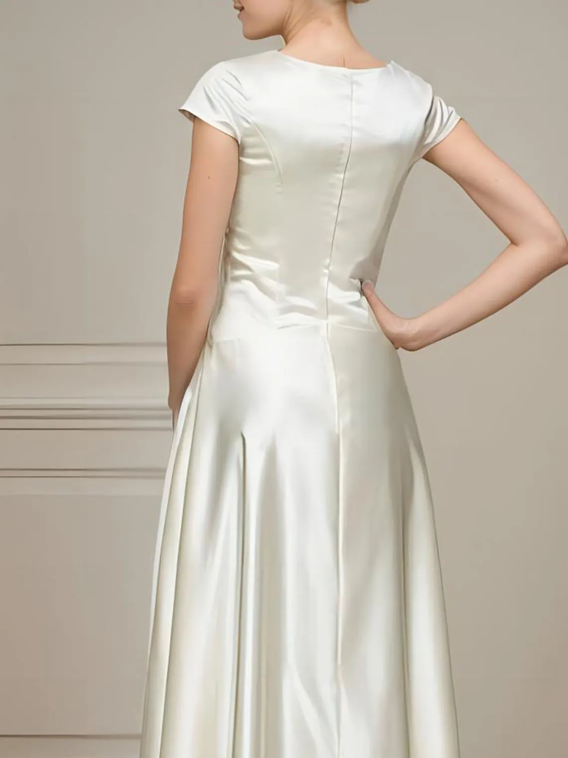 Gaun Tamu Pernikahan A-Line Elegan Gaun Malam Prom Pinggang Manik-manik Lengan Topi Leher Permata Panjang Pergelangan Kaki Satin 2025 Gratis Disesuaikan