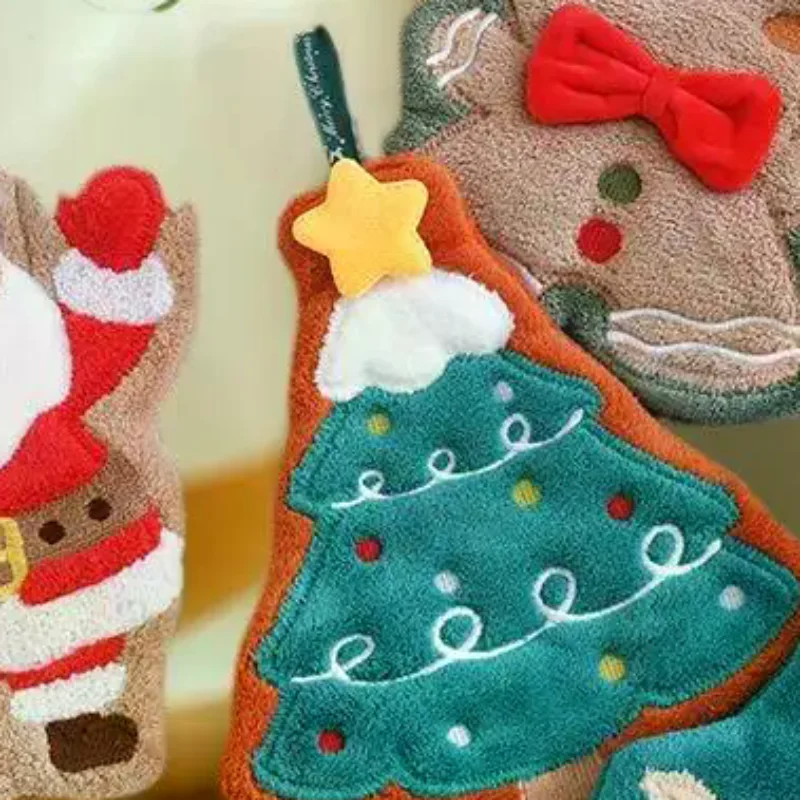 Coral Fleece Christmas Santa Claus Hand Towels Water Absorption Quick-drying Hand Towel Christmas Tree Bell Kitchen Bathroom