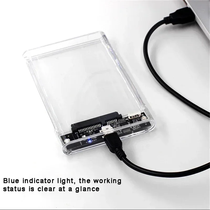 2.5 Inch Transparent HDD Enclosure Case SATA to USB 2.0 Type-C Adapter Portable External SSD Hard Drive Box Tool-Free