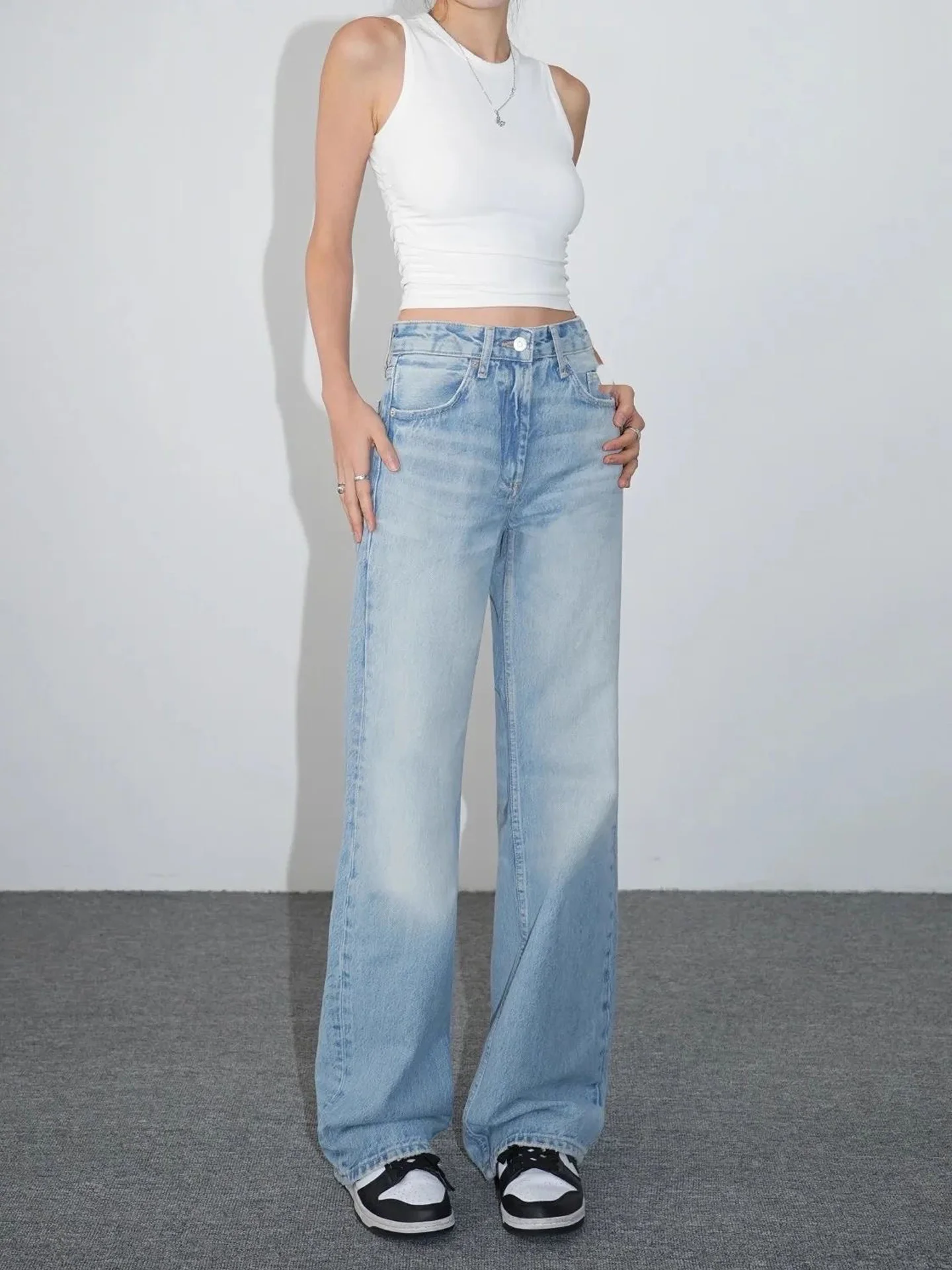 

Street Style High Waist Straight Leg Jeans Women's Summer New Versatile Slimming Casual Washed Loose Long Pants