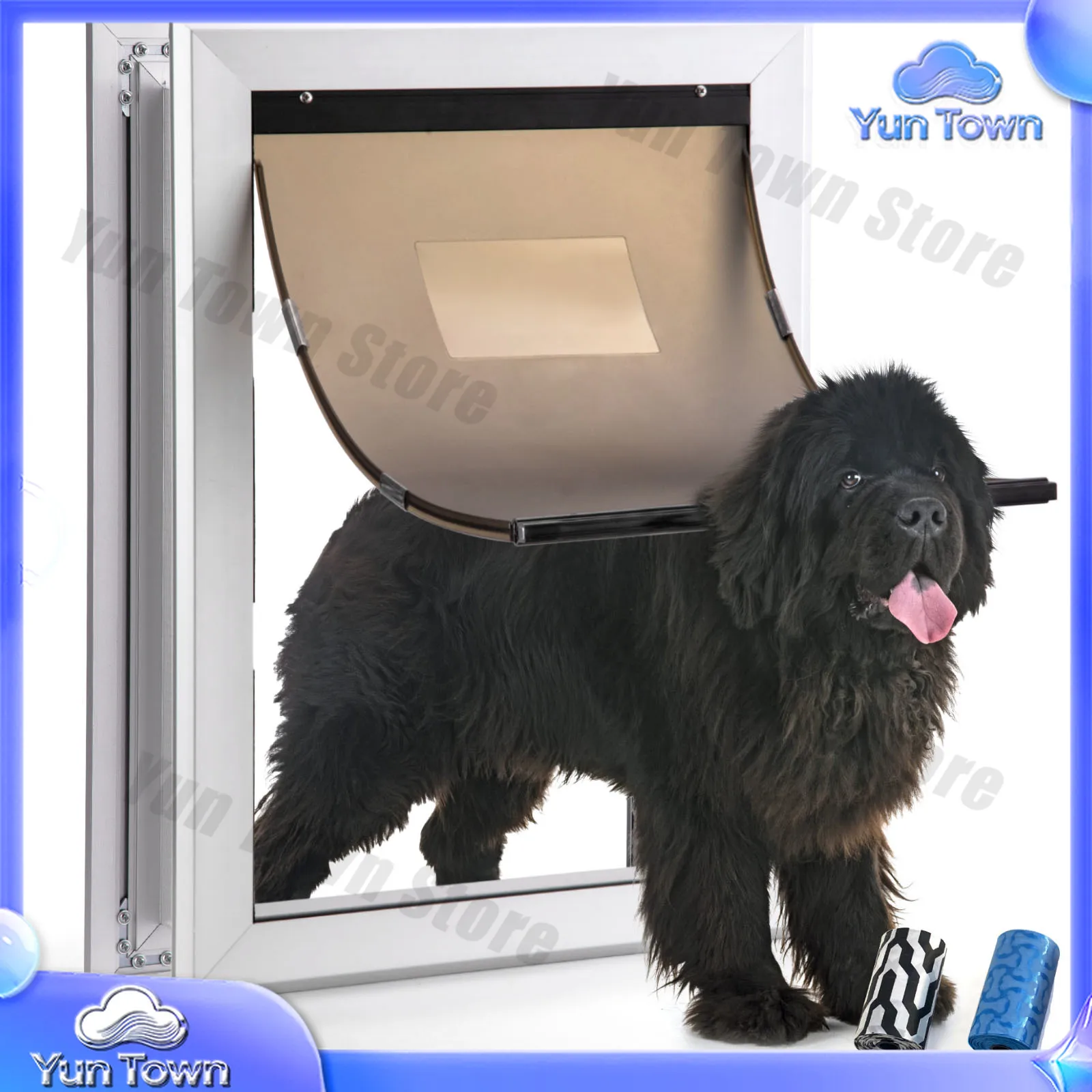 Large Premium Automatic Aluminum Dog Door Weatherproof Safety Cat Gate Doors With Closing Magnetic Flap&lockable Sliding