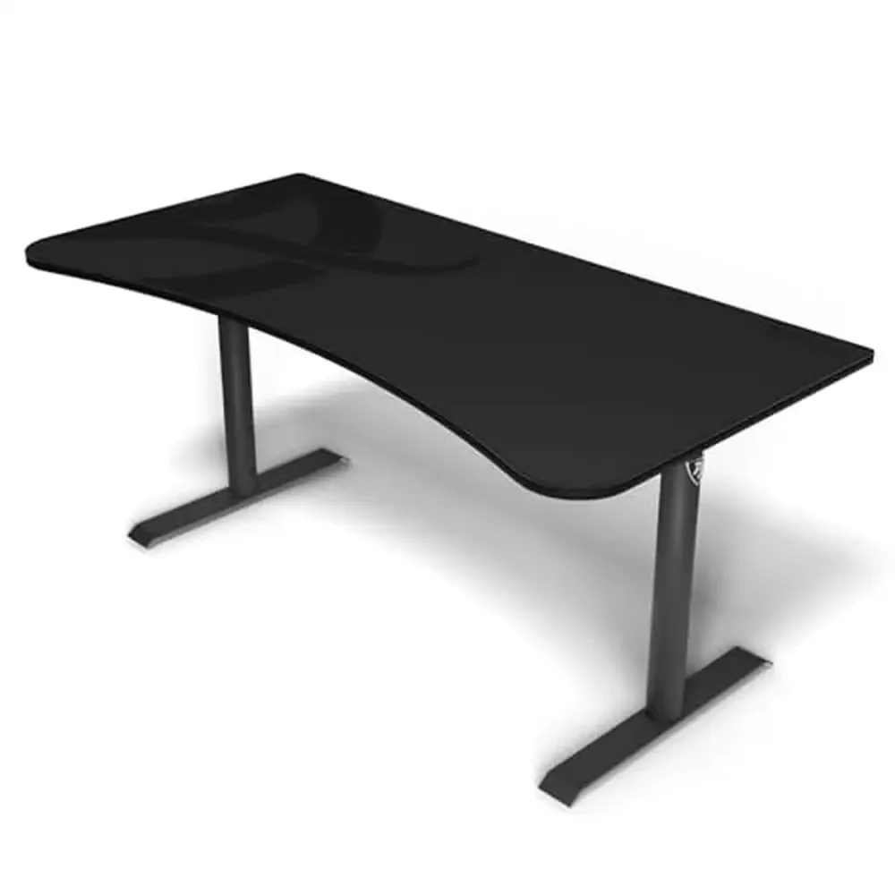 Curved Gaming & Office Desk Water-Resistant Mat 3 Monitor Cutouts Steel Legs Adjustable Height 176lbs Capacity BIFMA Cert.