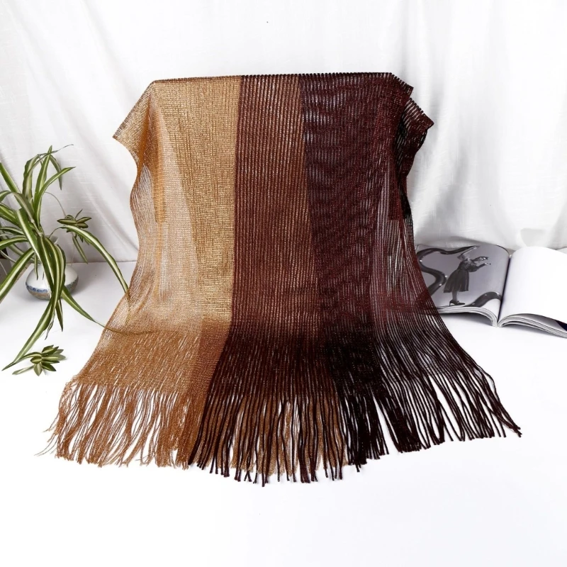 Woman Sheer Shawl for Carnival Mardi Poncho Sunproof Scarf with Fringe Trim Dropship