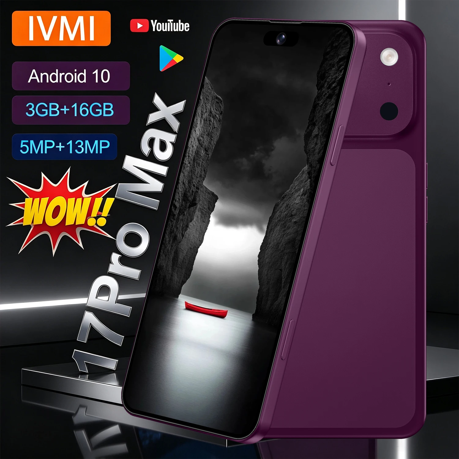 IVMI Smartphones 17Pro Max Android 10.0 Dual SIM 3GB RAM 16GB ROM 6.7" WIFI Bluetooth Play Store 4G Cellphone Mobile Phones