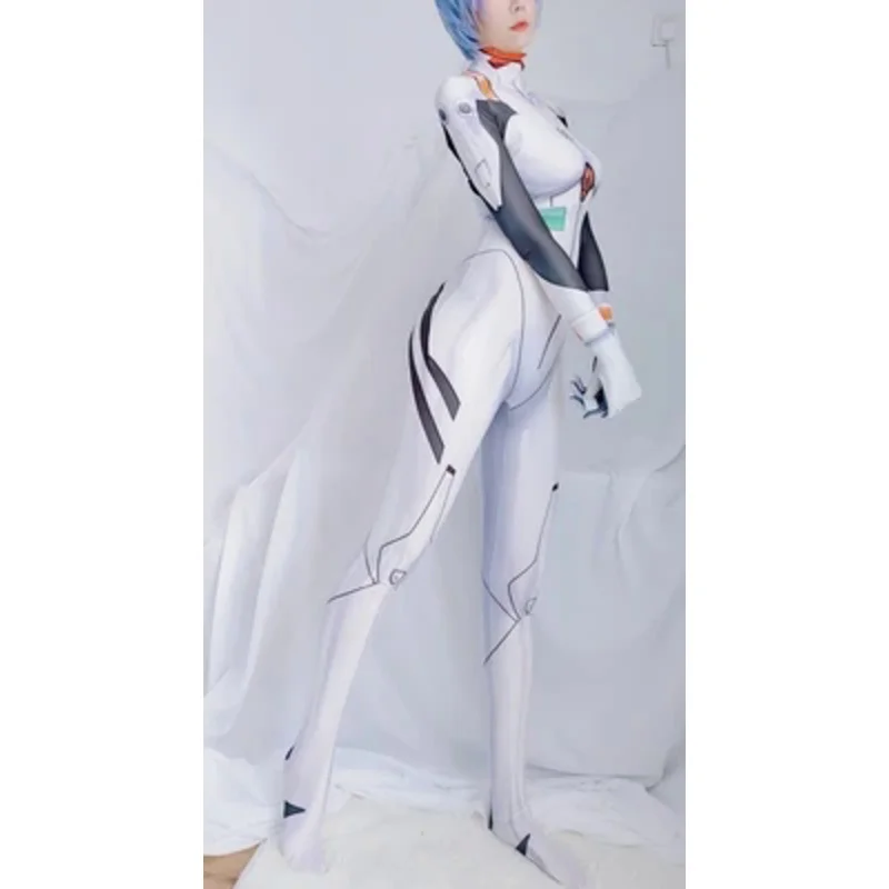 Rei Ayanami Cosplay Costume White Bodysuit Jumpsuit Halloween Party Cosplay Zentai Catsuit