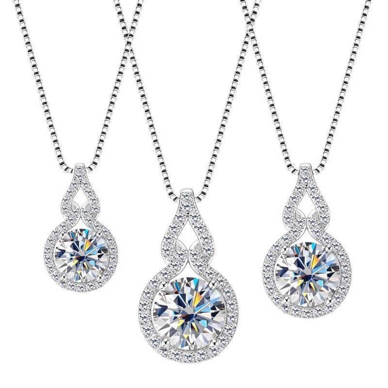 

ZFSILVER Trendy Fashion 925 Silver Color D White Moissanite Classic Design Gourd Necklace Charm Women Party Jewelry Gift PMO-252