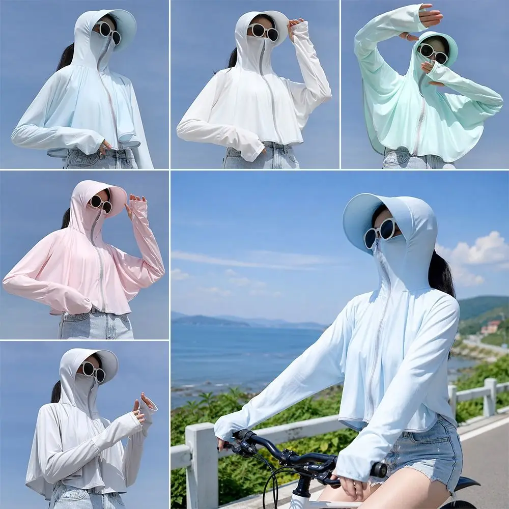 Long Sleeve Sun Protection Jacket Hoodie UPF 50+ UV Protection Ice Silk Sun Shirt Quick Dry Thin Sun Protection Clothing