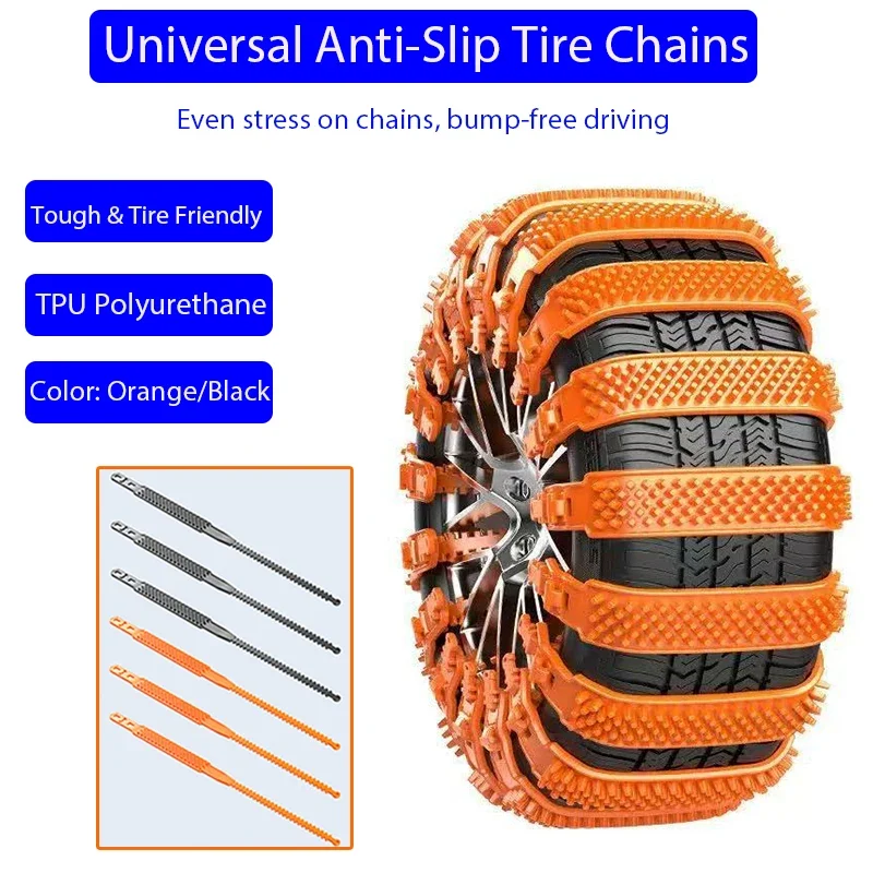 Universal TPU Tire Anti Slip Chains Widened Track Design Emergency Snow Chain for SUV Sedan Van, Safe Easy No Jack Installation