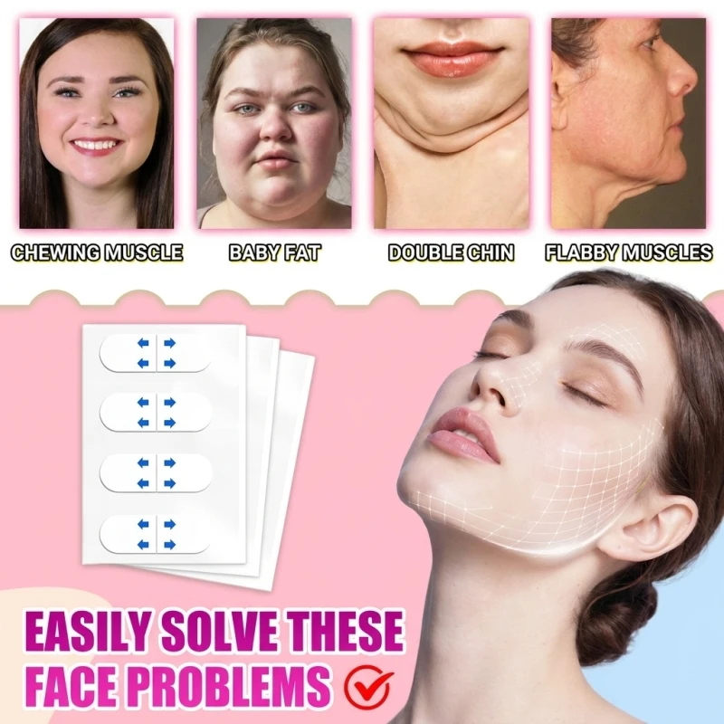 40 Pcs Quick Action Face Lifting Patches V Line Lift Tape Jawline Contouring Double Chin Reducer Facial Slimming Firming Sticker Anti Aging Wrinkle Removal Tighten Sagging Skin Waterproof High Elastic Breathable Makeup Friendly Clear