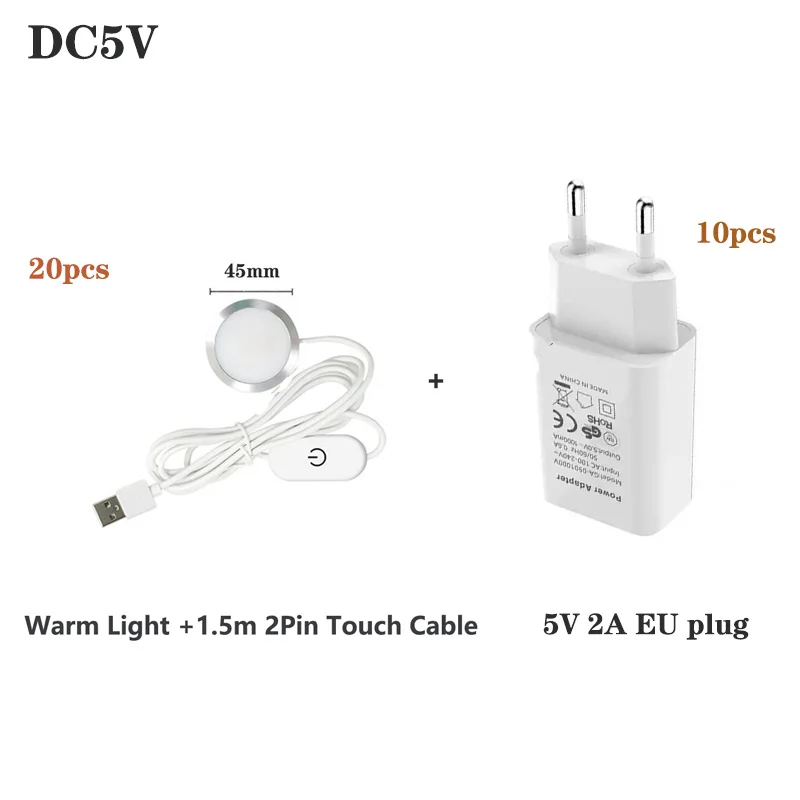 30PCS /Lot LED 3W / 10W Led Spotlight with 5V 2A EU Plug  Jewelry Cabinet Showcase Counter Lamp