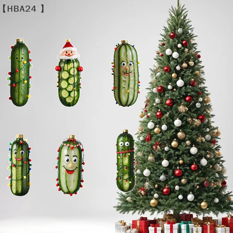 Christmas Cucumber Hanging Ornaments Acrylic Xmas Tree Pendant Flat Green Cucumber Christmas Decoration Backpack Decoration