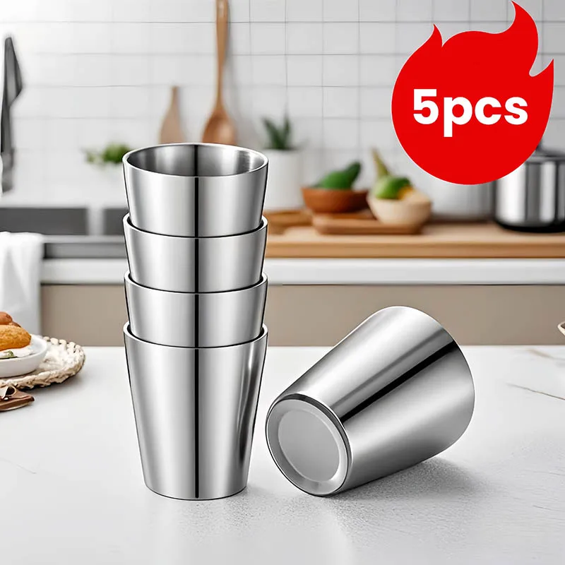 5 Stück Edelstahl-Camping-Bierbecher 300ML Einwandige Wasserbecher Curling-Becher Wiederverwendbare Premium-Metallbecher Doppelwandige Trinkbecher