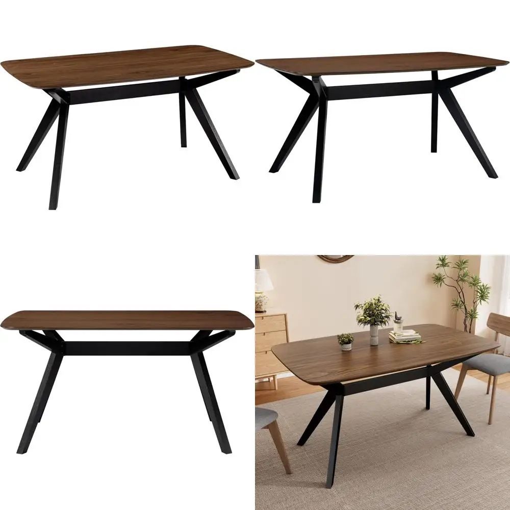 Arley ern Wooden Dining Table, Solid Wood Recular Dining Room Table or 4 People, Sturdy and Space Saving Kitchen Table, Walnut B