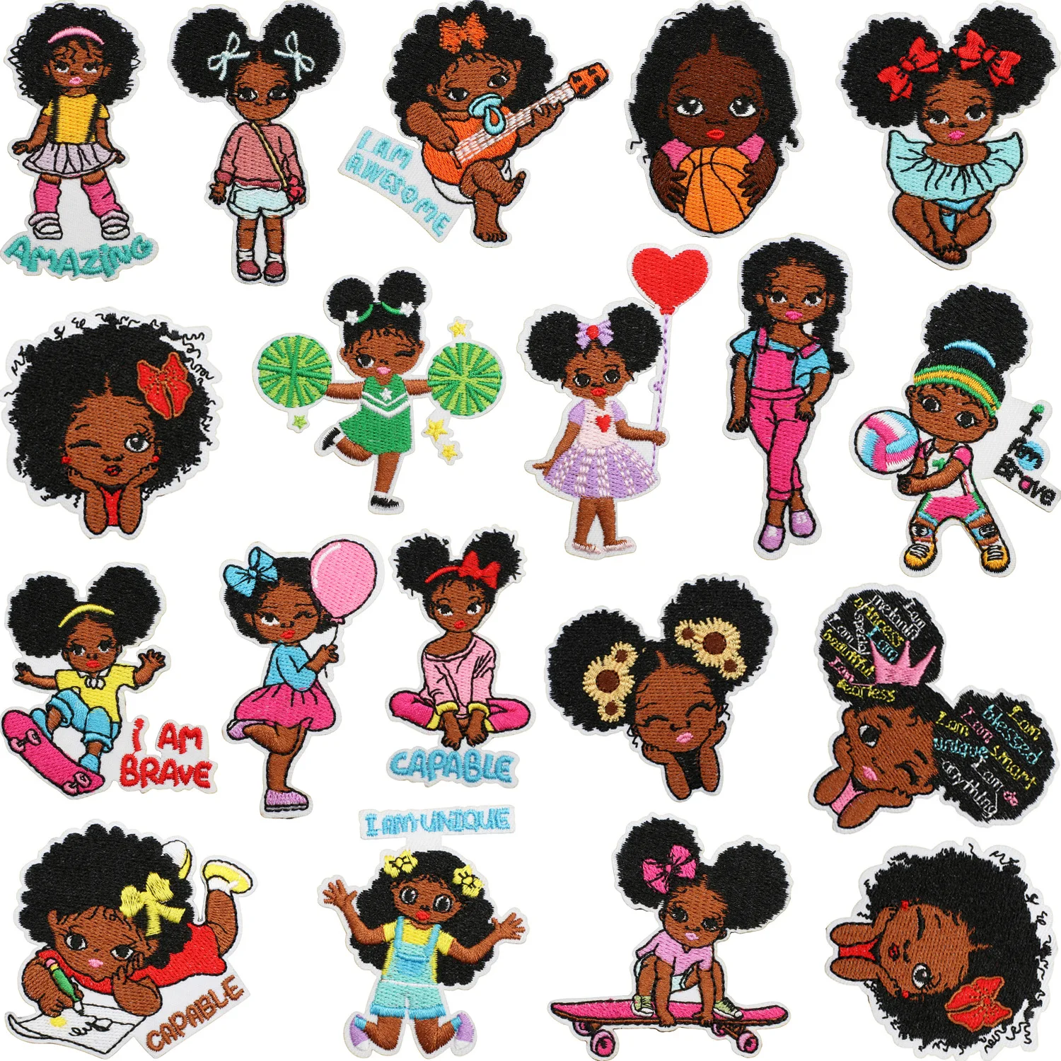10 Pcs I am Brave Girl Embroidered Patches Iron On Clothing Hat Bag Shoe Repair Material Phone Gift Box Decor DIY Accessory