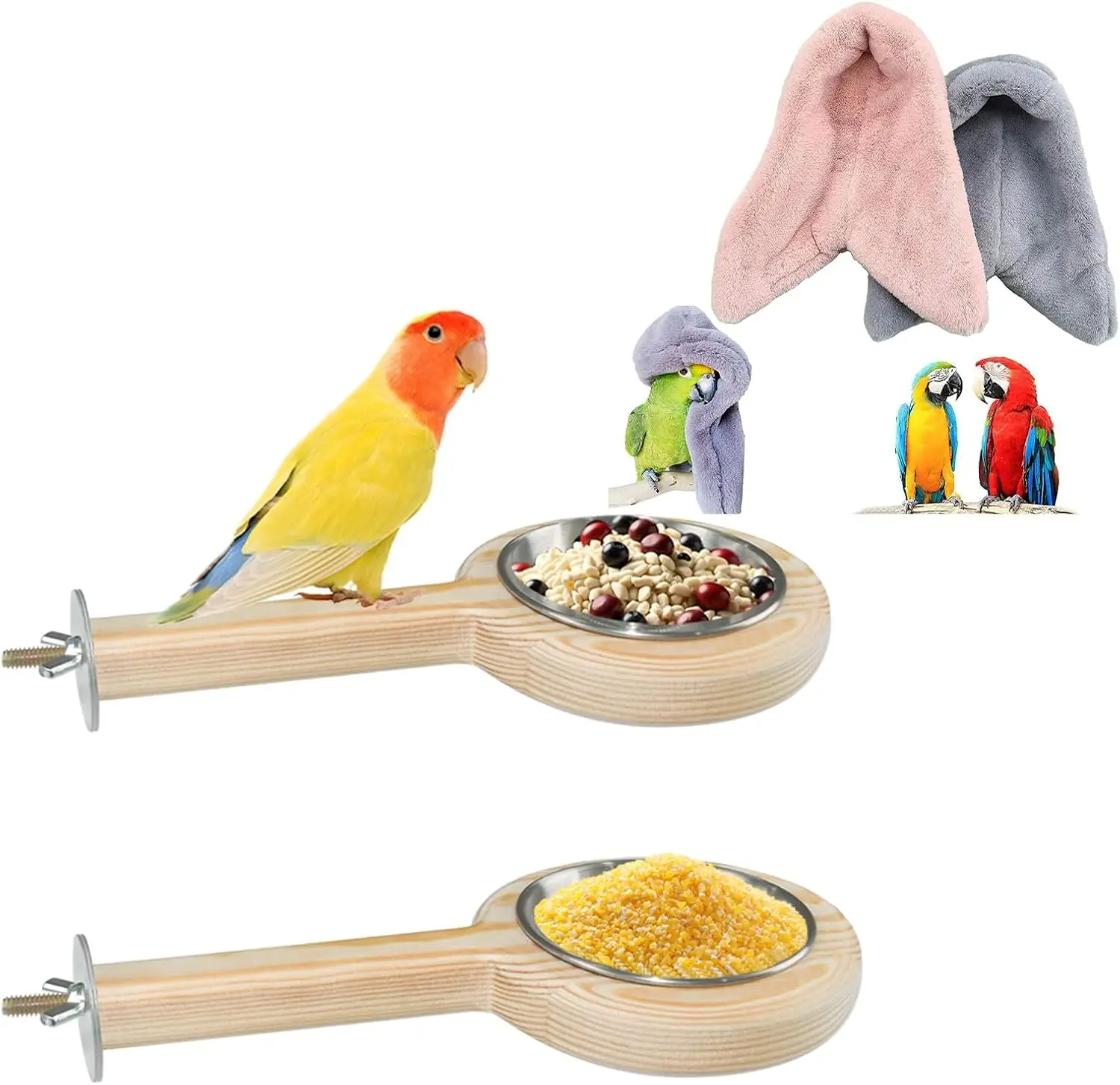 

2 Pieces Bird Cozy Corner Fleece Bird Blanket Parrot Warm Nest House Bed Hanging Hammock Toy 2 Pieces Wood Stand Perch Suitable