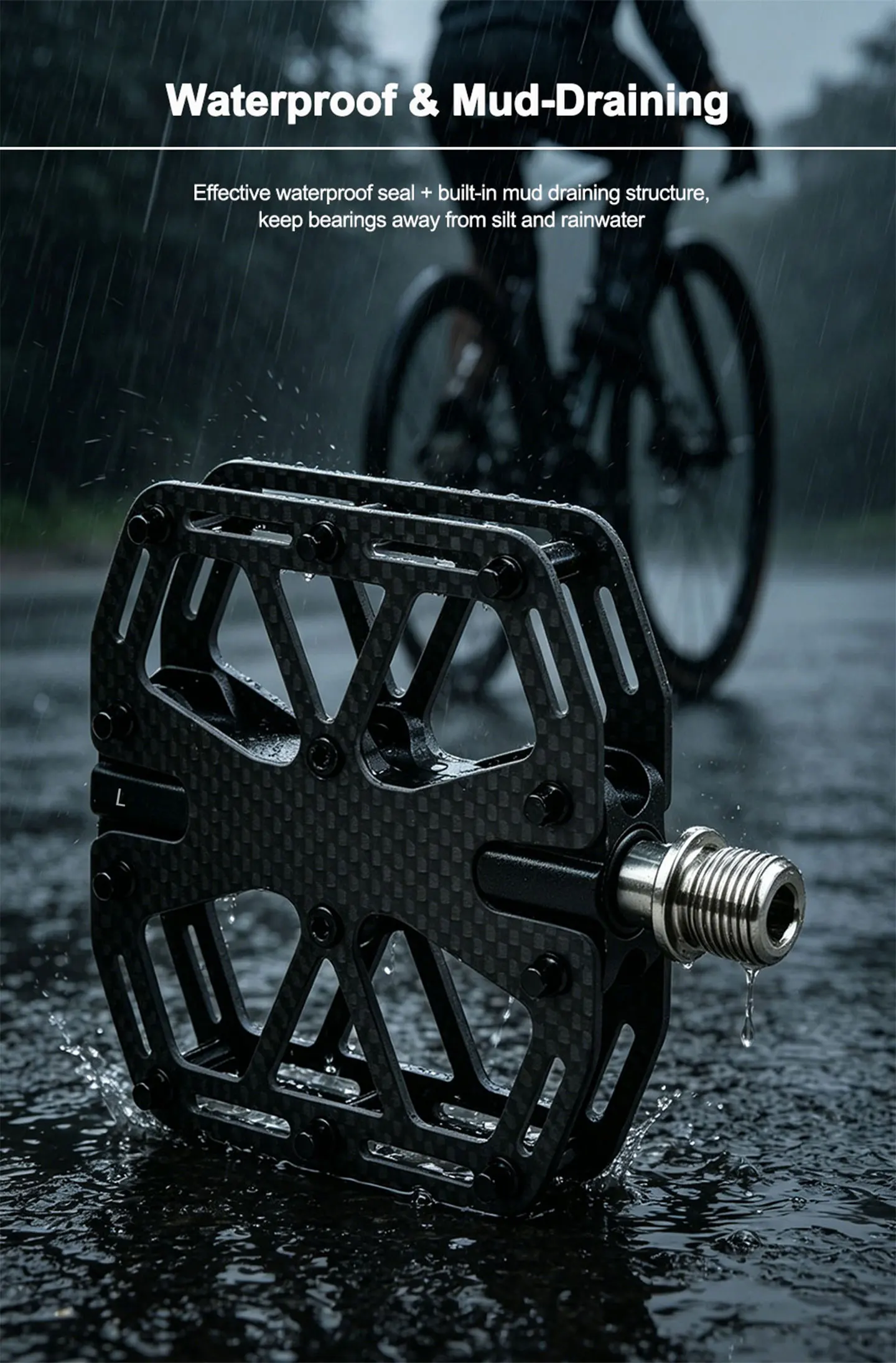 Ultraleichte Carbonfaser-Fahrradpedale MTB Rennrad Fußplattform mit Gedichteten Lagern Titan-Spindel Rutschfest Vollcarbon – Detail 5