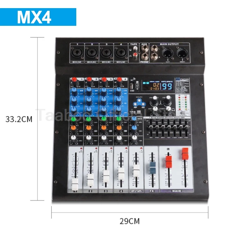 Mixer de som e áudio com amplificador de potência, usb integrado, equalizador de som profissional, console de mixagem, equipamento de dj, 4/6/8 canais