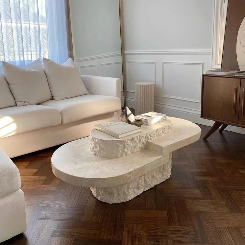 Roman Wabi-Sabi Oval Table, Stone Look Fiberglass for Boutique & Showroom, Heat & Scratch Resistant, Artistic, Customizable