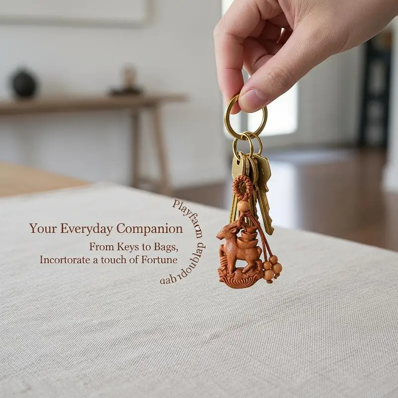1 Stück Ziegen-Schlüsselanhänger aus natürlichem Massivholz, Tierkreiszeichen-Ziegen-Anhänger, Accessoire für Handy und Auto, Neujahrsgeschenk für das Jahr des Schafes – Detail 6